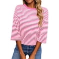 thumbnail image 1 of Womens Tops 2026 Striped Tie Back Short Sleeve T Shirts Crewneck Casual Loose Basic Tee Summer Outfits, 1 of 9