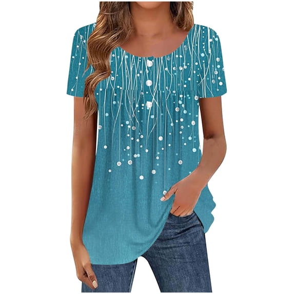 Womens Tops 2026 Summer Dressy Casual Floral Printed Short Sleeve Button Down Ruffle Pleated Shirts Loose Fit Cute Work Outfits Blouses