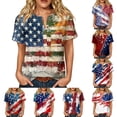 thumbnail image 1 of Womens Tops 250 Anniversary USA Flag Short Sleeve 4th of July Patriotic Summer Tops for Women Trendy Henley Button V-Neck American Flag Stars Striped Fashion Beach Vacation Clothes Red L, 1 of 10