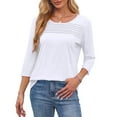 thumbnail image 1 of Womens Tops 3/4 Length Sleeve Blouses Dressy Casual Spring Summer Outfits Pleated Front T Shirts Curved Hem, 1 of 2