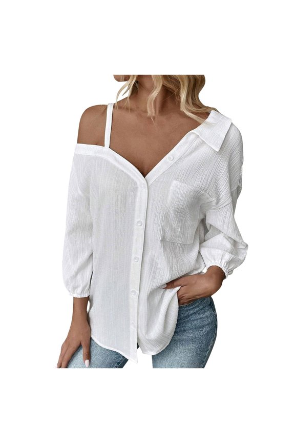 Womens Tops 3/4 Length Sleeve Blouses Dressy Casual Spring Summer Outfits Pleated Front T Shirts Curved Hem
