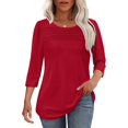 thumbnail image 1 of Womens Tops 3/4 Length Sleeve Blouses Dressy Casual Spring Summer Outfits Pleated Front T Shirts Curved Hem, 1 of 5