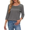 thumbnail image 1 of Womens Tops 3/4 Length Sleeve Blouses Dressy Casual Spring Summer Outfits Pleated Front T Shirts Curved Hem, 1 of 2