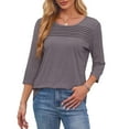 thumbnail image 1 of Womens Tops 3/4 Length Sleeve Blouses Dressy Casual Spring Summer Outfits Pleated Front T Shirts Curved Hem, 1 of 2