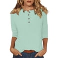 thumbnail image 1 of Womens Tops 3/4 Length Sleeve Button Henley V Neck Solid Dressy Casual T Shirts Summer Cute Trendy Pullover Tunic Blouses Z001-Light Green XL, 1 of 4