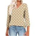 thumbnail image 1 of Womens Tops 3/4 Length Sleeve Casual Blouse Summer Dressy Fashion V Neck T Shirts Cotton Ruffles Sleeve Tunic Khaki XL, 1 of 7