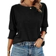 thumbnail image 1 of Womens Tops 3/4 Length Sleeve Round neck Casual Tunics Tops Basic Shirt Loose Fit Blouse, 1 of 17