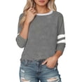 thumbnail image 1 of Womens Tops 3/4 Length Sleeve Striped Color Block V-Neck T Shirts Summer Fashion Comfy Casual Loose Fit Pullover Blouses Z002-Grey S, 1 of 5