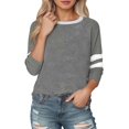 thumbnail image 1 of Womens Tops 3/4 Length Sleeve Striped Color Block V-Neck T Shirts Summer Fashion Comfy Casual Loose Fit Pullover Blouses Z002-Grey XXL, 1 of 5