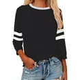 thumbnail image 1 of Womens Tops 3/4 Length Sleeve Striped Crew Neck Color Block Pullover T Shirts Lightweight Dressy Casual Relaxed Fit Blouses, 1 of 4