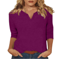 thumbnail image 1 of Womens Tops 3/4 Length Sleeve Summer V Neck Shirts Casual Tunic Tops Solid Color Basic Loose Fit Pullover, 1 of 5
