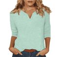 thumbnail image 1 of Womens Tops 3/4 Length Sleeve Summer V Neck Shirts Casual Tunic Tops Solid Color Basic Loose Fit Pullover, 1 of 5