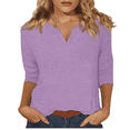thumbnail image 1 of Womens Tops 3/4 Length Sleeve Summer V Neck Shirts Casual Tunic Tops Solid Color Basic Loose Fit Pullover, 1 of 4