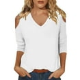 thumbnail image 1 of Womens Tops 3/4 Length Sleeve Tops Neck Casual Print Tunic T Shirts Three Quarter Length Tops Blouses For Women, 1 of 7