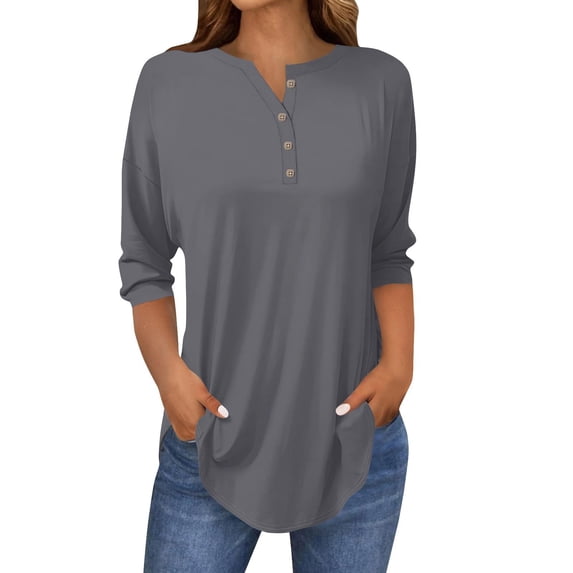 Womens Tops 3/4 Length Sleeve Tops Neck Casual Print Tunic T Shirts Three Quarter Length Tops Blouses For Women