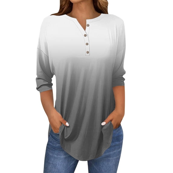 Womens Tops 3/4 Length Sleeve Tops Neck Casual Print Tunic T Shirts Three Quarter Length Tops Blouses For Women