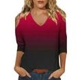 thumbnail image 1 of Womens Tops 3/4 Length Sleeve Tops Neck Casual Print Tunic T Shirts Three Quarter Length Tops Blouses For Women, 1 of 7