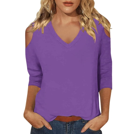 Womens Tops 3/4 Length Sleeve Tops Neck Casual Print Tunic T Shirts Three Quarter Length Tops Blouses For Women