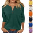 thumbnail image 1 of Womens Tops 3/4 Length Sleeve V Neck Button Down Shirts Business Casual Basic Tees Summer Tunic Tops 2026,Dark Green 4XL, 1 of 6