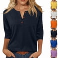 thumbnail image 1 of Womens Tops 3/4 Length Sleeve V Neck Button Down Shirts Business Casual Basic Tees Summer Tunic Tops 2026,Navy 5XL, 1 of 6