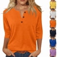 thumbnail image 1 of Womens Tops 3/4 Length Sleeve V Neck Button Down Shirts Business Casual Basic Tees Summer Tunic Tops 2026,Orange L, 1 of 6