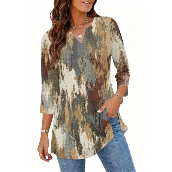 Womens Tops 3/4 Length Sleeve V Neck Shirts Summer Casual Blouses