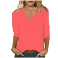 thumbnail image 1 of Womens Tops 3/4 Length Sleeve V Neck T-Shirts Loose Fit Casual Basic Shirt Solid Color Summer Fall Tees, 1 of 5