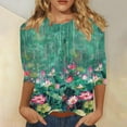 thumbnail image 1 of Womens Tops 3/4 Length Sleeve Womens Tops 2025 Fashion Three Quarter Sleeves Shirts Loose Plus Size T Shirts Floral Print Outfits Shirts for Women, 1 of 5