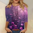 thumbnail image 1 of Womens Tops 3/4 Length Sleeve Womens Tops 2025 Fashion Three Quarter Sleeves Shirts Loose Plus Size T Shirts Floral Print Outfits Shirts for Women, 1 of 5