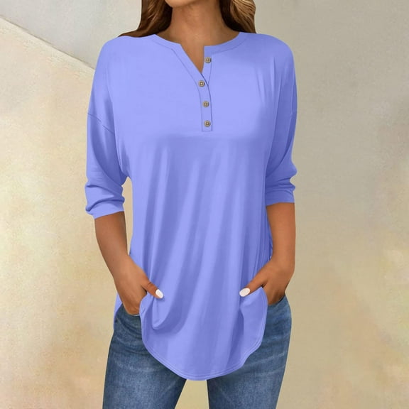 Womens Tops 3/4 Length Sleeve Womens Tops 2025 Spring Neck Casual Print Tunic T Shirts Three Quarter Length Womens Tops Shirts for Women