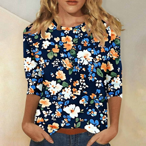 Womens Tops 3/4 Length Sleeves Cotton Summer Tops for Women 2025 Trendy Vacation Womens Summer Tops 2025 Floral Blouses for Women 3/4 Sleeve reorder items