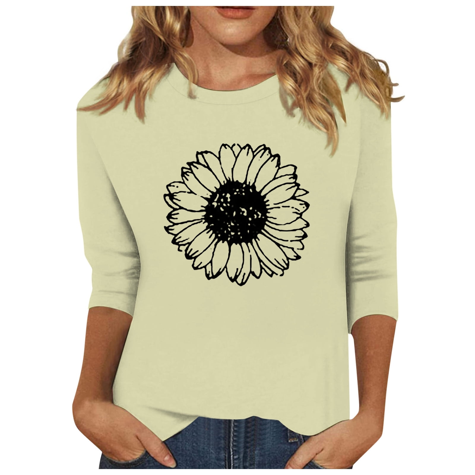 Womens Tops 3/4 Length Sleeves Scenery Graphic Blouses Long Sleeve ...