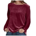 thumbnail image 1 of Womens Tops 3/4 Length Sleeves Solid Color Velvet Hoodie With Round Neck And Long Sleeves Blouses For Women Plus Size, 1 of 7