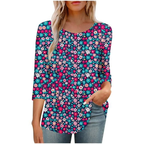 Womens Tops 3/4 Length Sleeves Summer Womens 3xl Boho Summer T-Shirts Summer Tops with Sleeves 2025 Plus Size Tops my orders