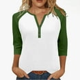 thumbnail image 1 of Womens Tops 3/4 Raglan Sleeve Shirts Button V Neck Loose Casual Basic Tshirts Fashion Color Block Summer Tees, 1 of 8