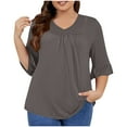 thumbnail image 1 of Womens Tops 3/4 Ruffle Sleeve V Neck Pleated Relaxed Fitting Tunic Fall Basic Tops Casual Loose Solid Flowy Shirts Blouse,Gray,2XL, 1 of 5
