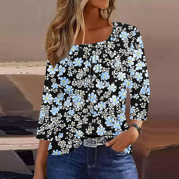 Womens Tops 3/4 Sleeve Business Summer Shirts for Women Plus Size Teacher Womens Summer Work Tops Printed T Shirts for Women Vintage made in