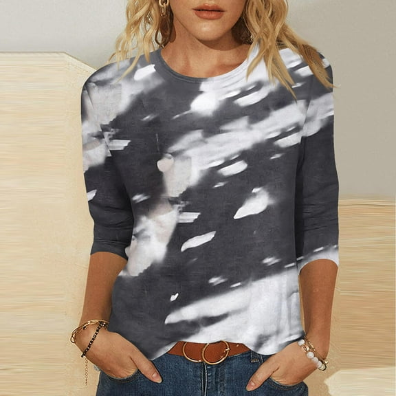Womens Tops 3/4 Sleeve Cotton Womens Summer Tshirts Graphic T Shirts for Women Trendy Boho Oversized Tops for Women