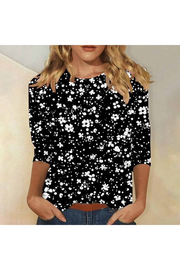 Womens Tops 3/4 Sleeve Crop Summer Top Womens Summer Tops V Neck Tight Printed T Shirts for Women Graphic