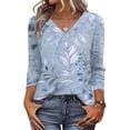 thumbnail image 1 of Womens Tops 3/4 Sleeve Dressy Casual Shirts Fall Outfits Travel Vacation Plus Size Spring Clothes Sky Blue M, 1 of 5