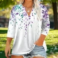 thumbnail image 1 of Womens Tops 3/4 Sleeve Floral Printed V-Neck Casual Plus Size Blouse Top Purple L,Tops for Women, 1 of 5