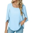 thumbnail image 1 of Womens Tops 3/4 Sleeve Pleated Dressy Blouses Square Neckline Casual Tunic Tops Summer Shirts, 1 of 5