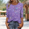 thumbnail image 1 of Womens Tops 3/4 Sleeve Printed Button T-shirt Casual Loose Top,Tops for Women Purple S, 1 of 5