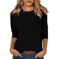 thumbnail image 1 of Womens Tops 3/4 Sleeve Round Neck Loose Casual Crewneck Cute Shirts Trendy Blouses Three Quarter Length Tshirts Tunic Tops Summer Pullover, 1 of 4