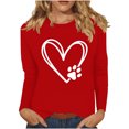thumbnail image 1 of Womens Tops 3/4 Sleeve Shirts Cute Dog Paw Printed Sweatshirt Crewneck Pullover Top Loose Cotton Sweaters Long Sleeve Tunic Top Casual Sweatshirt for Womens Casual Tee Shirts 03-Red L, 1 of 4