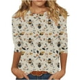 thumbnail image 1 of Womens Tops 3/4 Sleeve Shirts Round Neck Loose Casual Blouses Floral Print Tshirts, 1 of 6