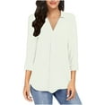 thumbnail image 1 of Womens Tops 3/4 Sleeve Shirts V Neck Collared Blouse Dressy Casual Pleated Front Tunic Tops Clothes, 1 of 7