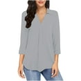thumbnail image 1 of Womens Tops 3/4 Sleeve Shirts V Neck Collared Blouse Dressy Casual Pleated Front Tunic Tops Clothes, 1 of 7