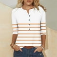 thumbnail image 1 of Womens Tops 3/4 Sleeve Stripe Button V Neck Casual T-shirt Loose Shirt Yellow S,Tops for Women, 1 of 5