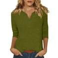 thumbnail image 1 of Womens Tops 3/4 Sleeve Tops For Summer Notched V Neck Plain T Shirts Casual Cute Three Quarter Length Blouses Blouses For Women, 1 of 6